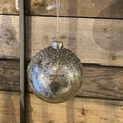 Silver Glitter Glass Christmas Bauble Curiosity Interiors