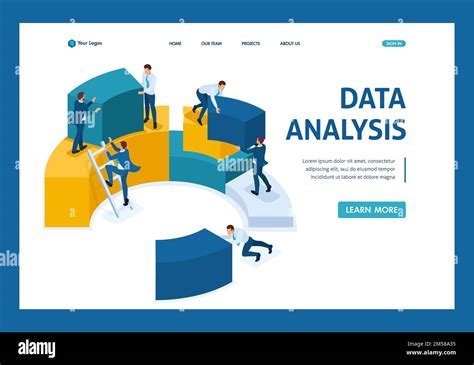 Isometric Data Analysis Data Collection For Analytics Employees Work Template Landing Page