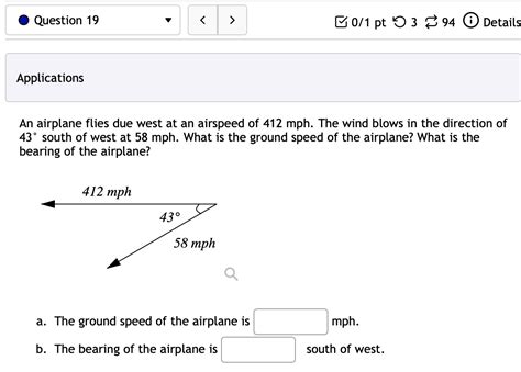 Solved An Airplane Flies Due West At An Airspeed Of 412mph Chegg