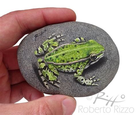 Unique Hand Painted Green Frog Resting On A Rock Small Etsy Painted