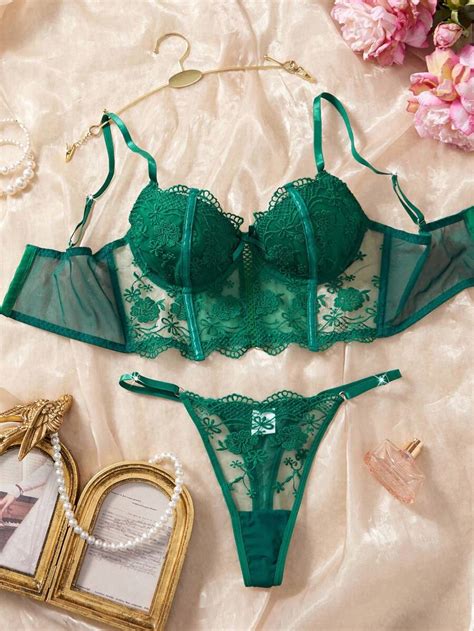 Myrelith 2pcs Set Women S White Romantic Long Bra Lingerie Set