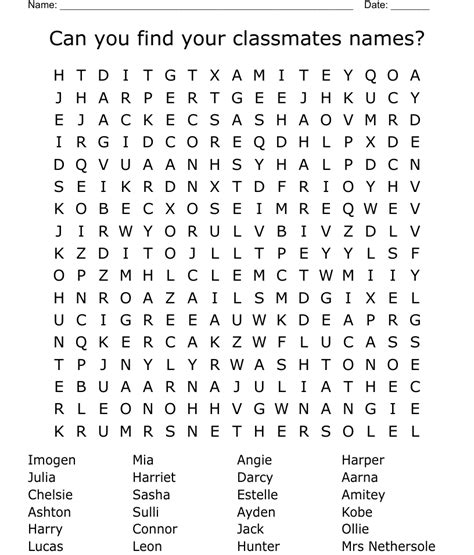 Can You Find Your Classmates Names Word Search Wordmint