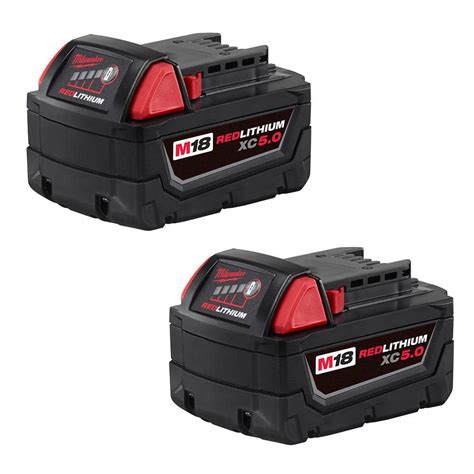 Milwaukee 48 11 1852 M18 Redlithium XC 18V 5 0Ah Li Ion Battery 2 Pieces