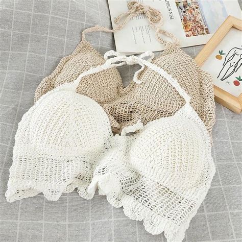Set Áo Lưới Kèm Bra Len Móc Áo Lưới Đi Biển Hình Tim Cổ V Mặc Ngoài Bikini Mảnh Đi Biển Có