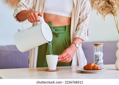 Woman Pouring Boiling Water Into Cup Stock Photo 2236768511 Shutterstock