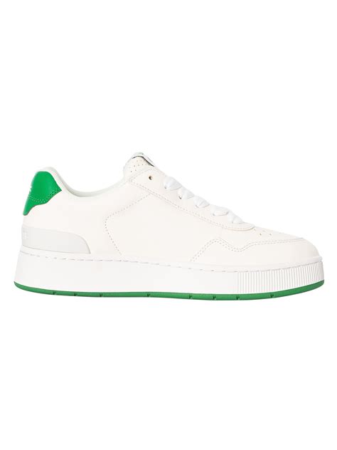 Lacoste Ace Clip Sma Leather Trainers White Green Standout