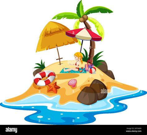 Scene With Woman Sunbathing On The Beach Illustration Stock Vector