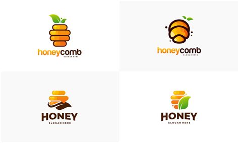 Set Of Honey Comb Logo Template Design Vector Emblem Honey Design