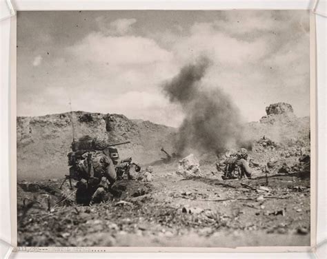 Iwo Jima Original Historic Wartime Caption Frontal Attack With The Support Of Their Tanks