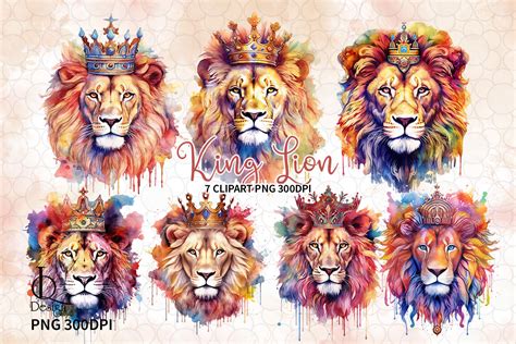 Watercolor King Lion Sublimation Clipart Graphic By LQ Design