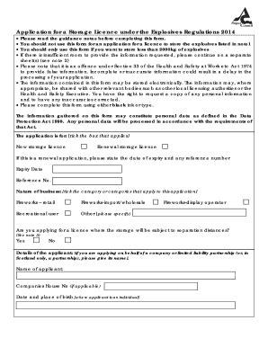 Fillable Online Application For A Storage Licence Under The Explosives