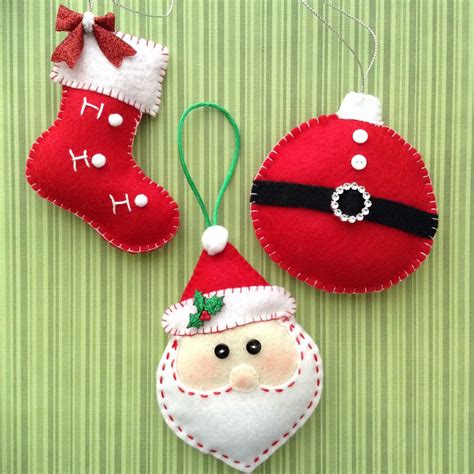 Santa Felt Christmas Ornaments Set Of 3 Red And White Ornaments