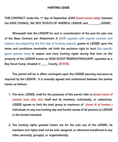 Hunting Lease Agreement Templates Us Basics Laws