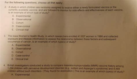 Solved Epidemiology Worksheet 1 Classify Each Of The