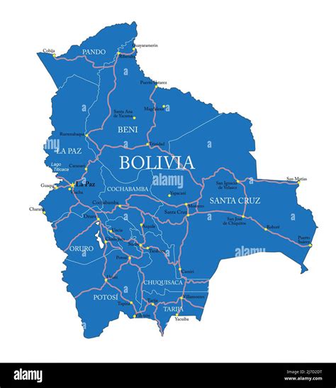 Mapa Vectorial Altamente Detallado De Bolivia Con Regiones