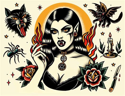 vampire tattoo flash print etsy vampire tattoo traditional tattoo