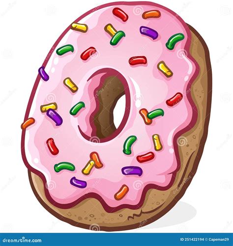 Donut With Pink Frosting And Rainbow Sprinkles Vector Cartoon Stock