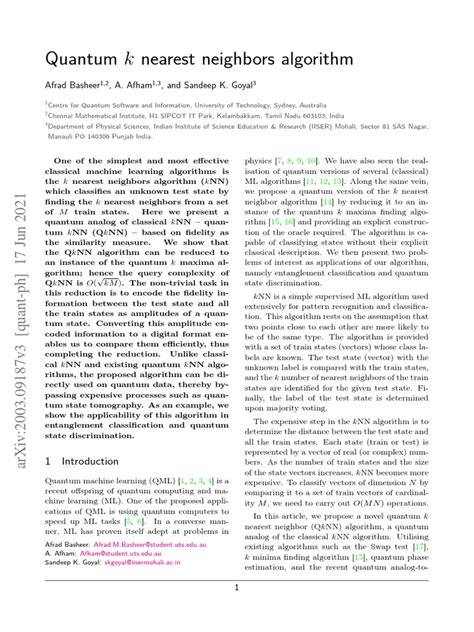 Quantum K Nearest Neighbors Algorithm Pdf