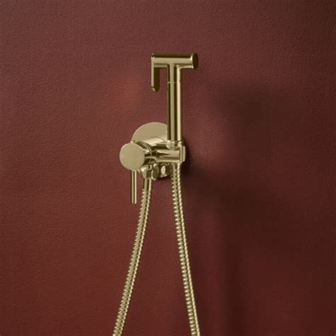 Douche Handset Flexi And Holder Brushed Brass Scudo Bathrooms