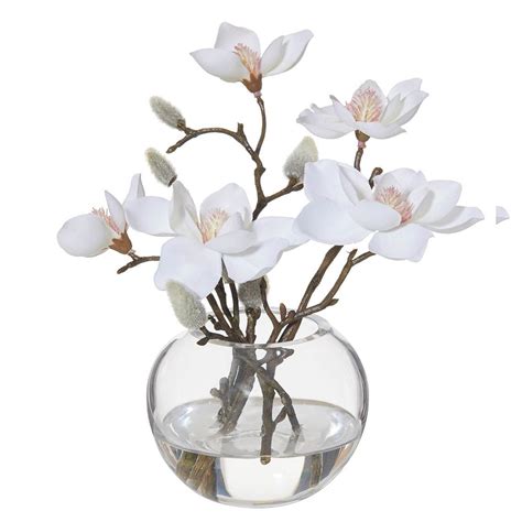 Magnolia In Sphere Vase Vase Glass Vase Artificial Flowers And Plants