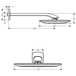 Dušo galva iš sienos Hansgrohe Pura Vida 400 su 390mm alkūne van2o lt