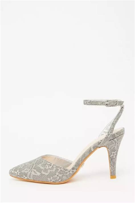 Grey Glitter Lace Court Heels Quiz Clothing