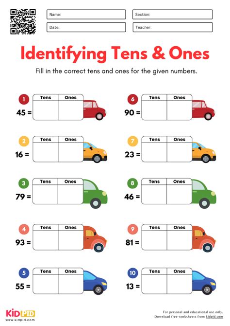 identifying tens  worksheets  grade  kidpid