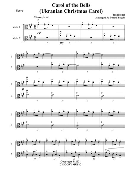 Carol Of The Bells Ukrainian Carol Viola Duet Intermediate By