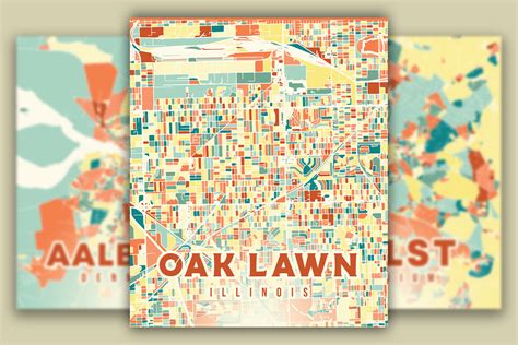 Oak Lawn Illinois Colorful Map Graphic By Poster Boutique · Creative