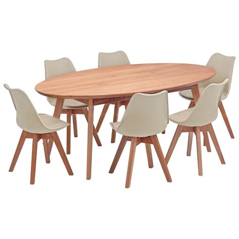 Conjunto Mesa de Jantar Oval Vértice 190cm Natural 6 Cadeiras Leda em Madeira Maciça Nude