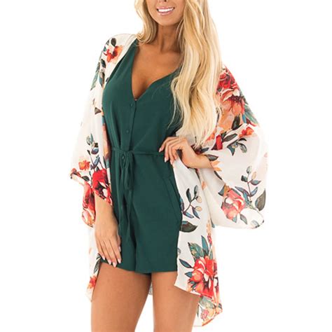 2018 Bbandkk Xxxl Plus Size Kimono Women Cover Ups Floral Print Loose