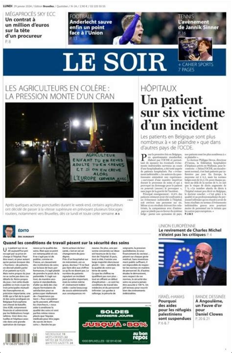 Journal Le Soir Belgique Les Unes Des Journaux De Belgique Dition