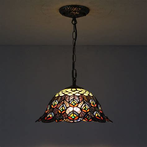 Inch Vintage Pastoral Peacock Stained Glass Tiffany Ceiling Lamp