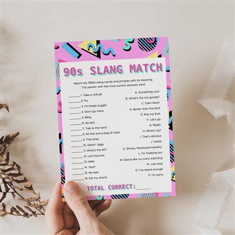 90s Slang Matching Game 90s Themed Party Activity Ideas