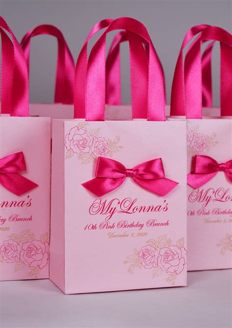 20 Pink Birthday Gift Bags With Satin Ribbon Handles Bow and | Etsy