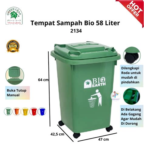 Jual Tempat Sampah Bio Liter Green Leaf Dustbin Roda Shopee