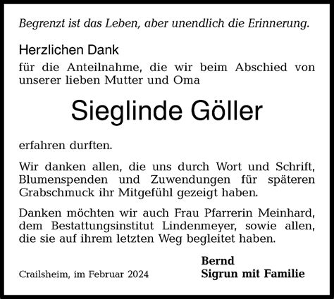 Traueranzeigen Von Sieglinde G Ller S Dwest Presse Trauer