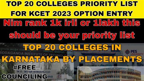 TOP 20 ENGINEERING COLLEGES IN KARNATAKA FOR KCET OPTION ENTRY TOP