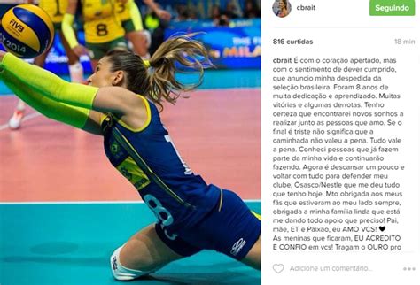 Após corte Camila Brait se aposenta da seleção Dever cumprido