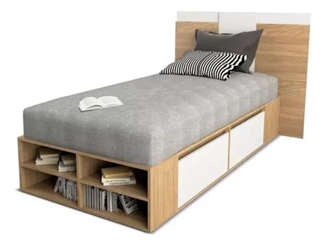 Cama Sommier Box Plaza Con Cajones Y Botinero Respaldo Cuo Color Olmo