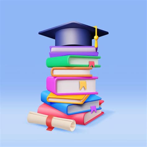 Premium Vector 3D Graduation Cap With Diploma And Pile Of Books