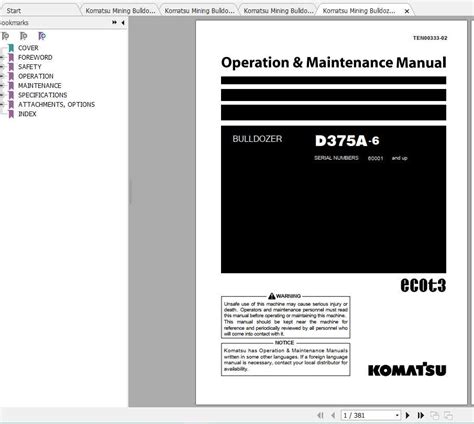 Komatsu Mining Bulldozers D375A 6 Operation And Maintenance Manual