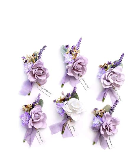 Ling S Moment Light Purple Gardenia Lavender Boutonniere For Men