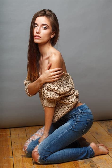 Closeup Brunette Woman Studio Portrait Stock Photo Image Of Beige Luxury 55131724