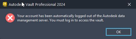 アカウントはAutodesk Data Management ServerからログアウトしていますVaultにログインするときにVault