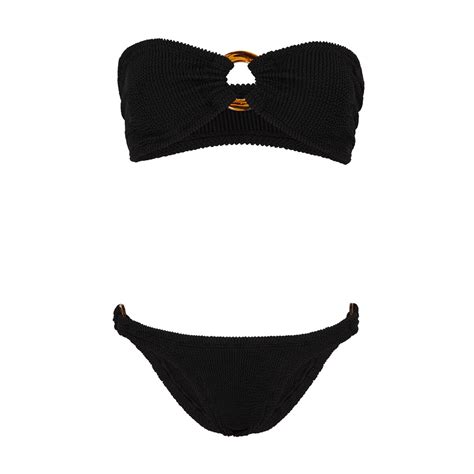 Hunza G Gloria Seersucker Bandeau Bikini Bikini One Size Black