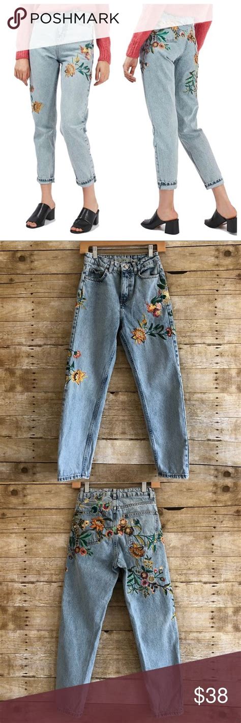 Topshop Floral Embroidered Mom Moto Jeans Topshop Moto Jeans Moto Mom