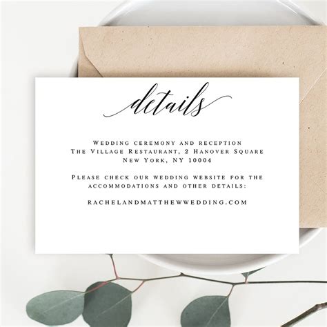 Wedding Details Card Template Wedding Details Card Insert Editable