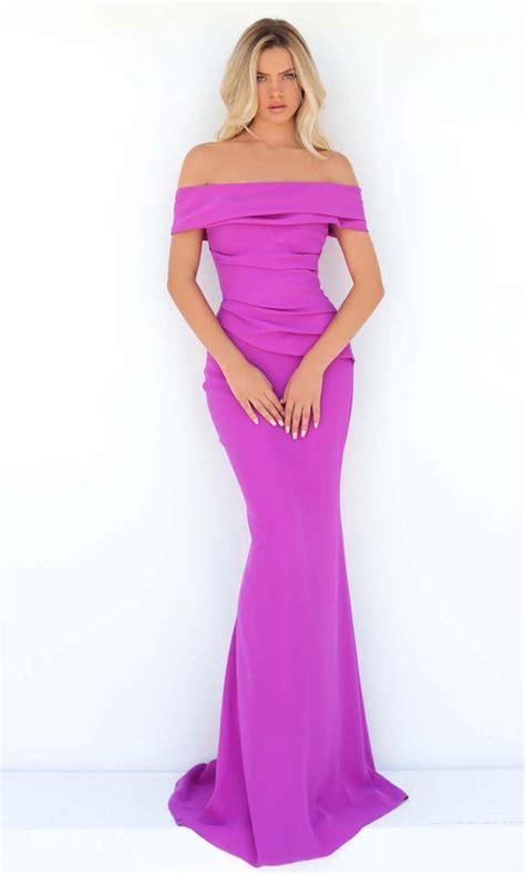 Tarik Ediz 51155 Ruched Off Shoulder Gown Couture Candy