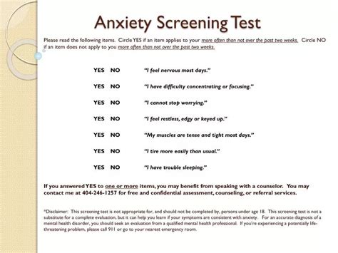 Ppt Anxiety Screening Test Powerpoint Presentation Free Download Id5410925